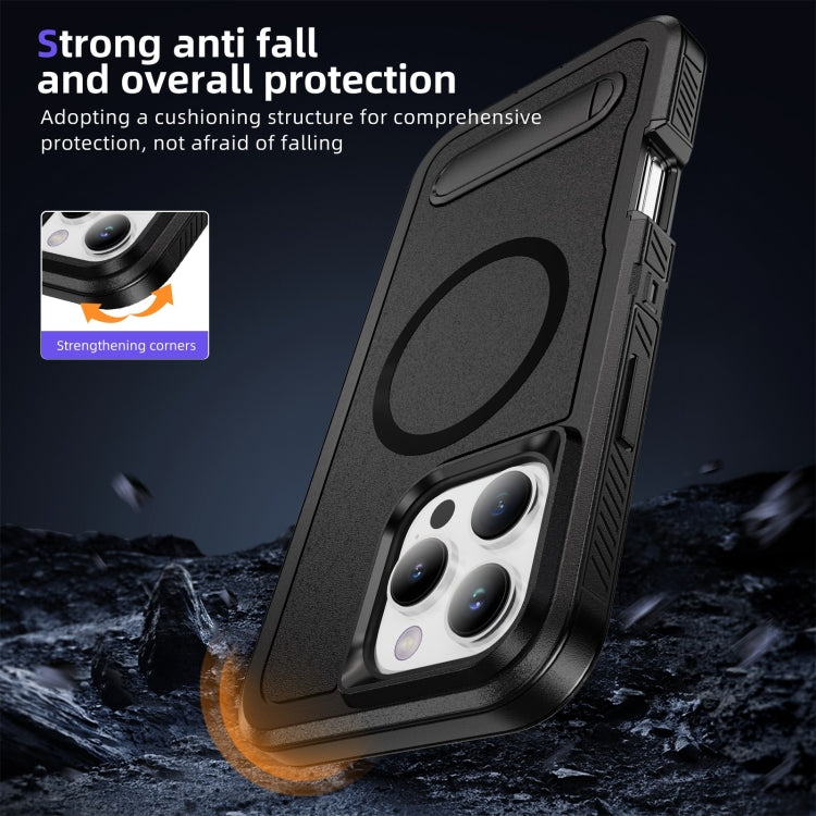 For iPhone 16 Pro Guard MagSafe Holder Matte PC Hybrid TPU Phone Case