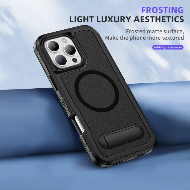 For iPhone 16 Pro Guard MagSafe Holder Matte PC Hybrid TPU Phone Case