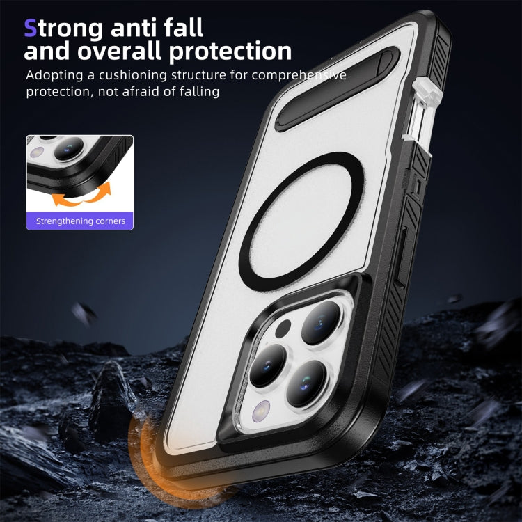 For iPhone 16 Pro Guard MagSafe Holder Matte PC Hybrid TPU Phone Case