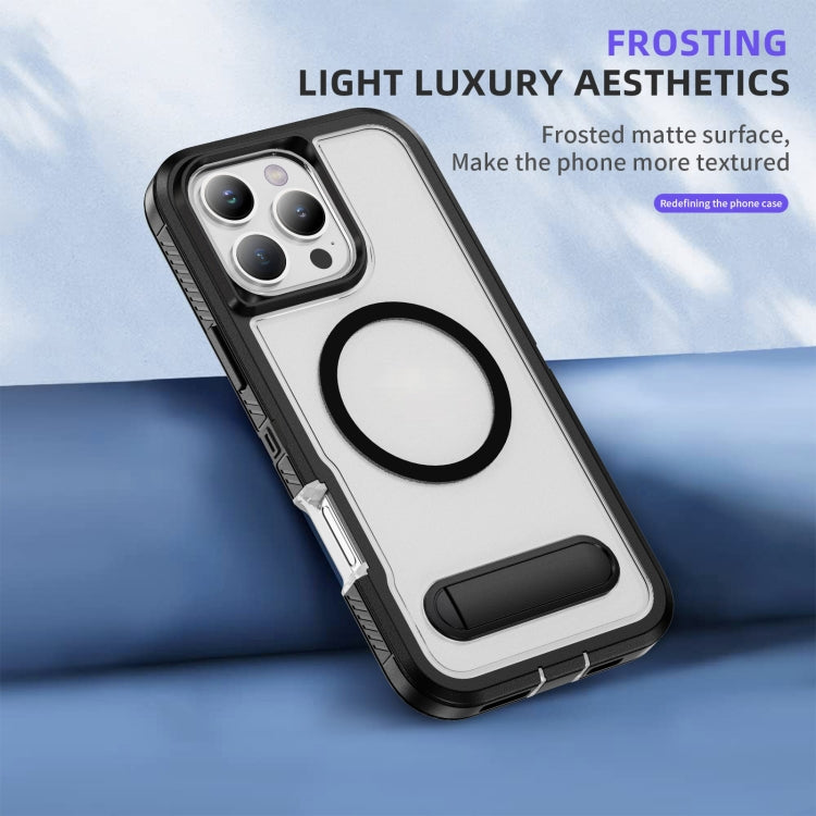 For iPhone 16 Pro Guard MagSafe Holder Matte PC Hybrid TPU Phone Case