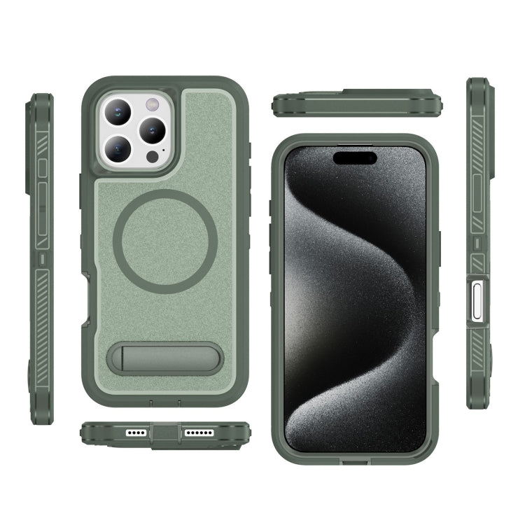 For iPhone 16 Pro Guard MagSafe Holder Matte PC Hybrid TPU Phone Case