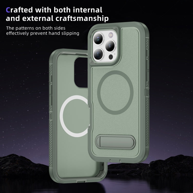For iPhone 16 Pro Guard MagSafe Holder Matte PC Hybrid TPU Phone Case