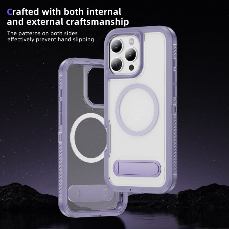 For iPhone 16 Pro Guard MagSafe Holder Matte PC Hybrid TPU Phone Case