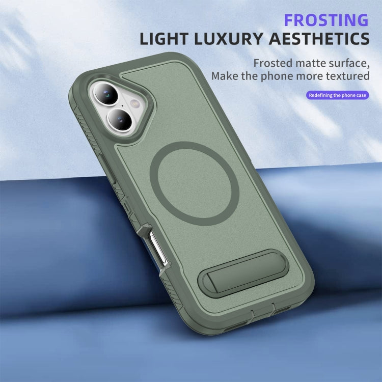 For iPhone 16 Plus Guard MagSafe Holder Matte PC Hybrid TPU Phone Case