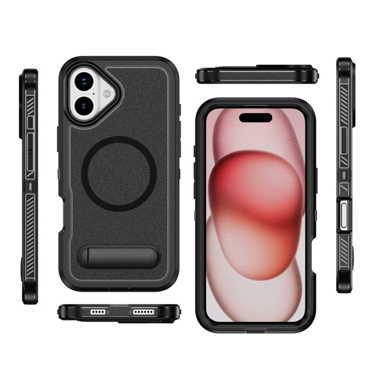 For iPhone 16 Guard MagSafe Holder Matte PC Hybrid TPU Phone Case
