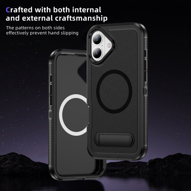 For iPhone 16 Guard MagSafe Holder Matte PC Hybrid TPU Phone Case