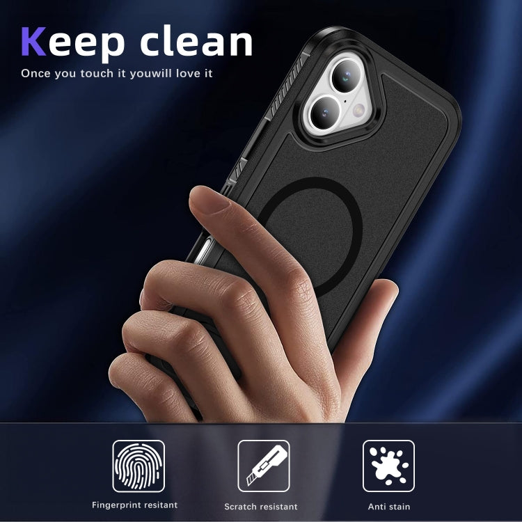 For iPhone 16 Guard MagSafe Holder Matte PC Hybrid TPU Phone Case