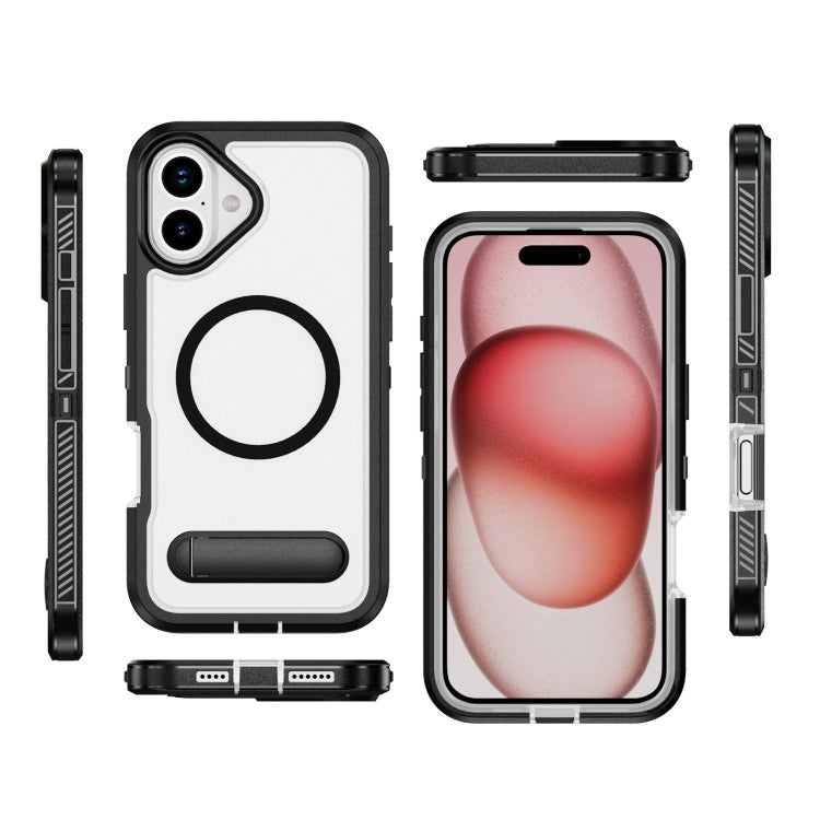For iPhone 16 Guard MagSafe Holder Matte PC Hybrid TPU Phone Case