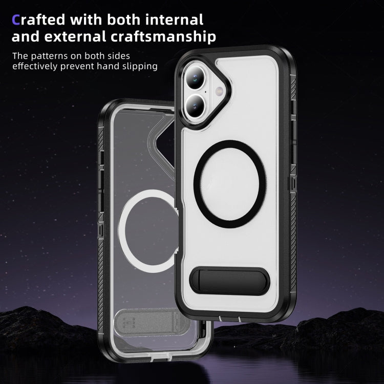 For iPhone 16 Guard MagSafe Holder Matte PC Hybrid TPU Phone Case