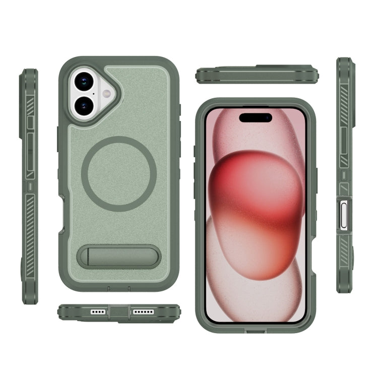 For iPhone 16 Guard MagSafe Holder Matte PC Hybrid TPU Phone Case