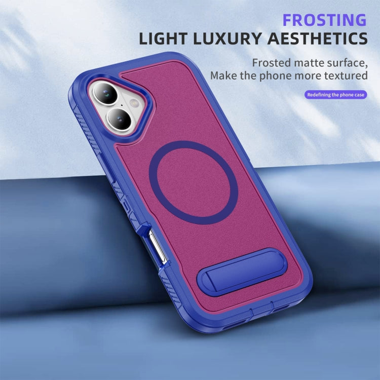 For iPhone 16 Guard MagSafe Holder Matte PC Hybrid TPU Phone Case