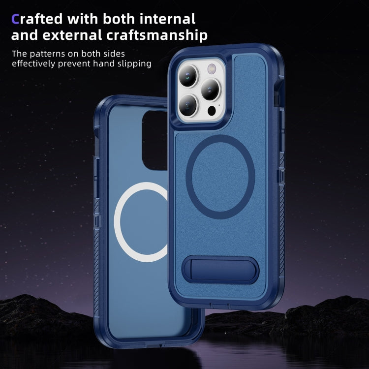 For iPhone 15 Pro Guard MagSafe Holder Matte PC Hybrid TPU Phone Case