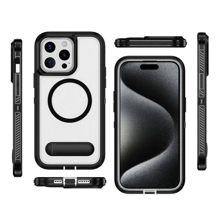 For iPhone 15 Pro Guard MagSafe Holder Matte PC Hybrid TPU Phone Case