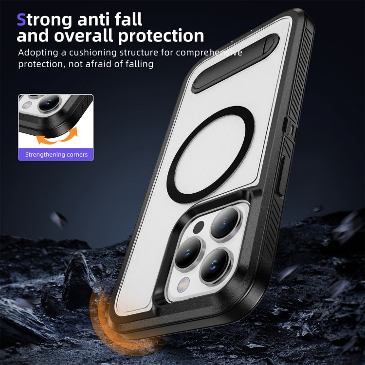 For iPhone 15 Pro Guard MagSafe Holder Matte PC Hybrid TPU Phone Case