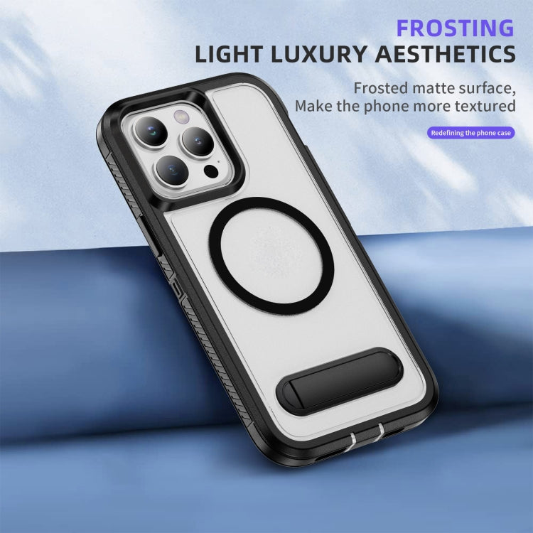 For iPhone 15 Pro Guard MagSafe Holder Matte PC Hybrid TPU Phone Case
