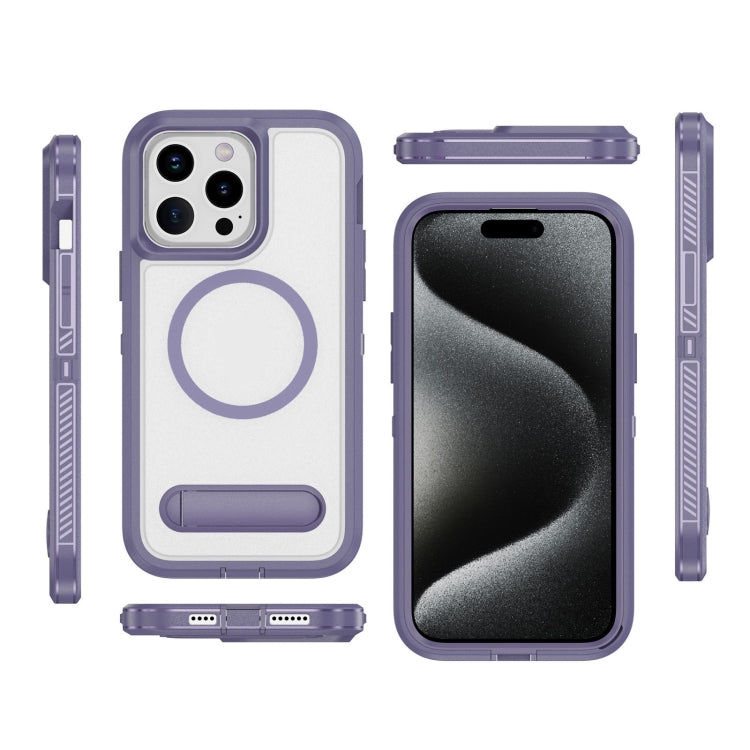 For iPhone 15 Pro Guard MagSafe Holder Matte PC Hybrid TPU Phone Case