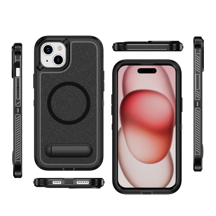For iPhone 15 Plus Guard MagSafe Holder Matte PC Hybrid TPU Phone Case