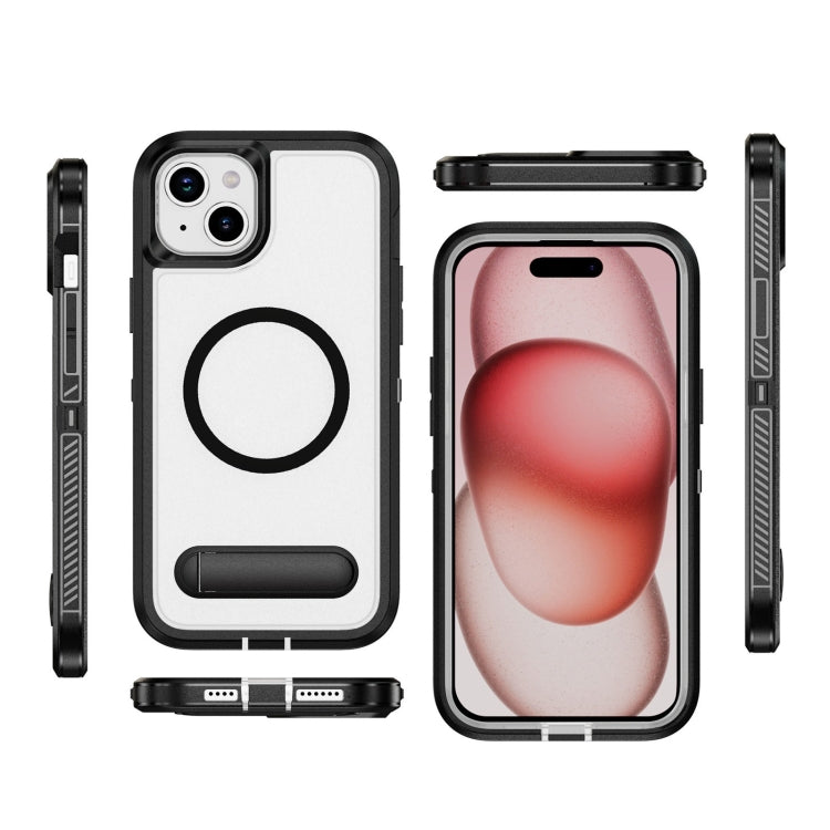 For iPhone 15 Plus Guard MagSafe Holder Matte PC Hybrid TPU Phone Case