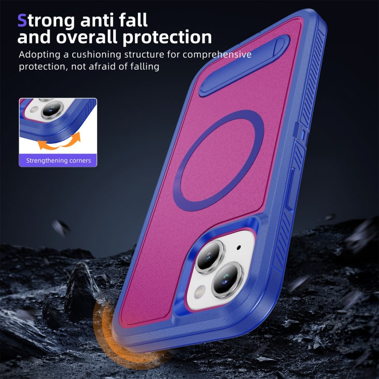 For iPhone 15 Plus Guard MagSafe Holder Matte PC Hybrid TPU Phone Case