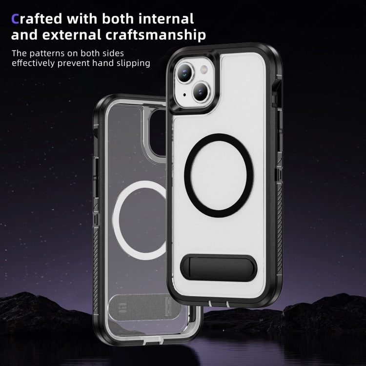 For iPhone 15 Guard MagSafe Holder Matte PC Hybrid TPU Phone Case