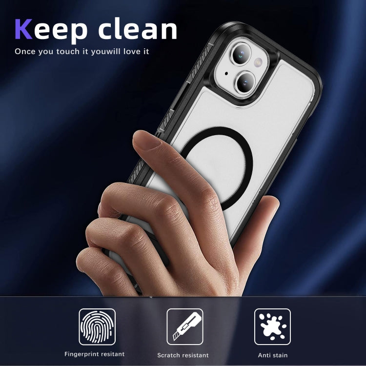For iPhone 15 Guard MagSafe Holder Matte PC Hybrid TPU Phone Case