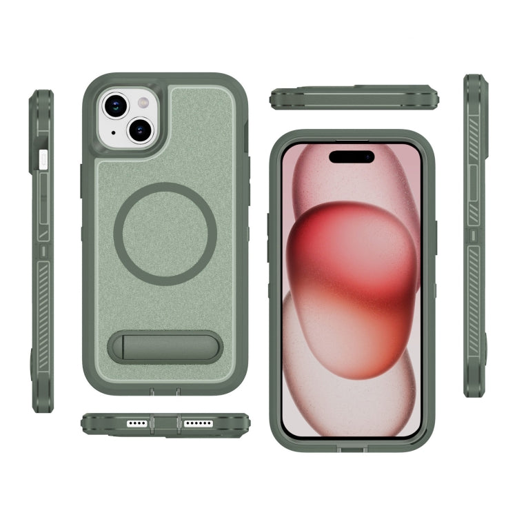 For iPhone 15 Guard MagSafe Holder Matte PC Hybrid TPU Phone Case