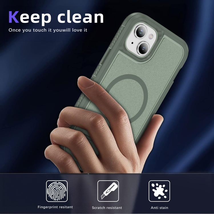 For iPhone 15 Guard MagSafe Holder Matte PC Hybrid TPU Phone Case