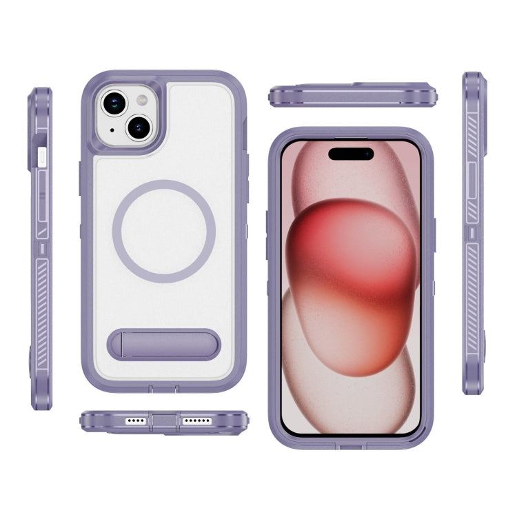 For iPhone 15 Guard MagSafe Holder Matte PC Hybrid TPU Phone Case