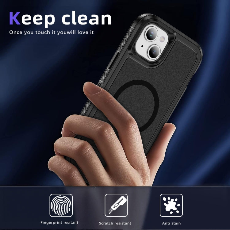 For iPhone 14 Guard MagSafe Holder Matte PC Hybrid TPU Phone Case