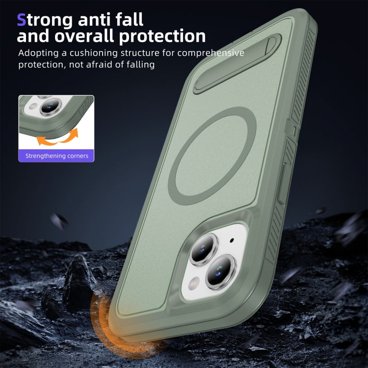For iPhone 14 Guard MagSafe Holder Matte PC Hybrid TPU Phone Case