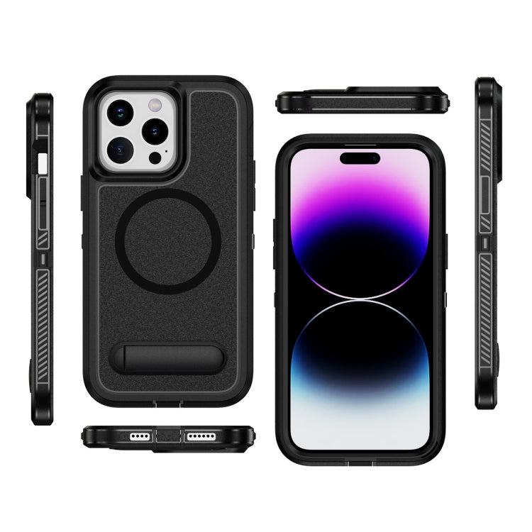 For iPhone 14 Pro Max Guard MagSafe Holder Matte PC Hybrid TPU Phone Case