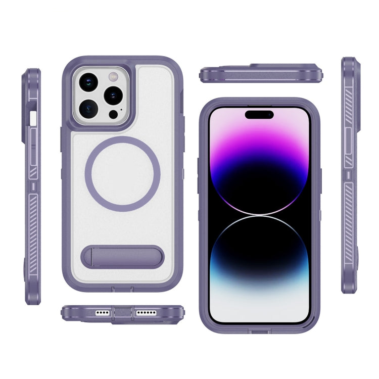 For iPhone 14 Pro Max Guard MagSafe Holder Matte PC Hybrid TPU Phone Case