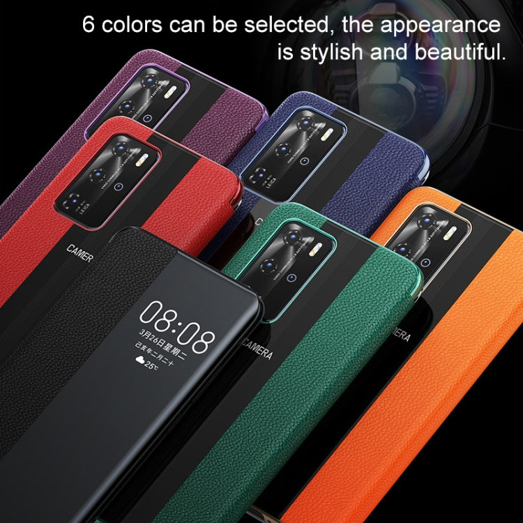 For Huawei P40 Genuine Leather Smart Shckproof Horizontal Flip Case