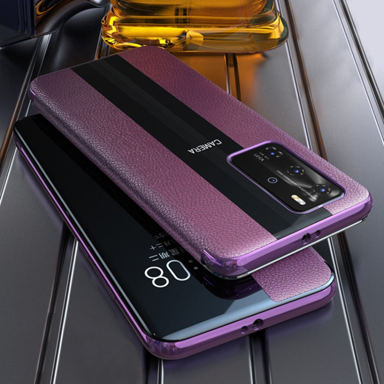 For Huawei P40 Genuine Leather Smart Shckproof Horizontal Flip Case