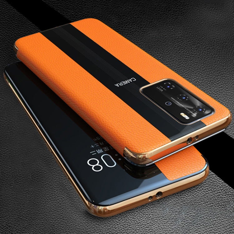 For Huawei P40 Pro Genuine Leather Smart Shckproof Horizontal Flip Case