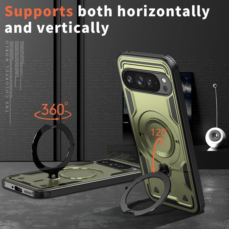 For Google Pixel 9 Pro XL PC Hybrid TPU Armor MagSafe Ring Holder Phone Case