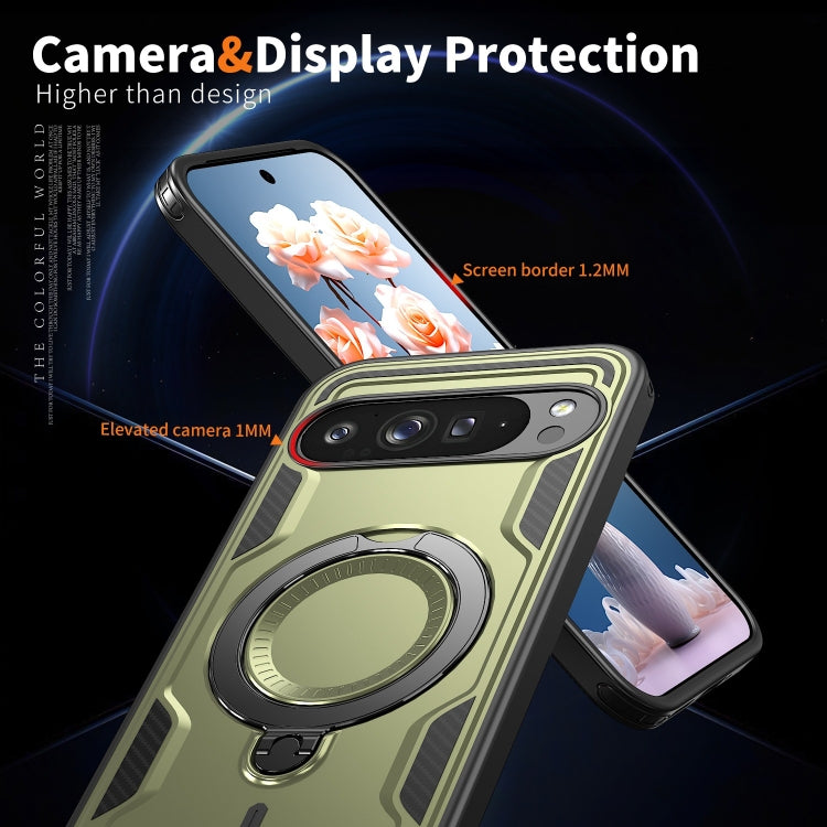 For Google Pixel 9 Pro XL PC Hybrid TPU Armor MagSafe Ring Holder Phone Case