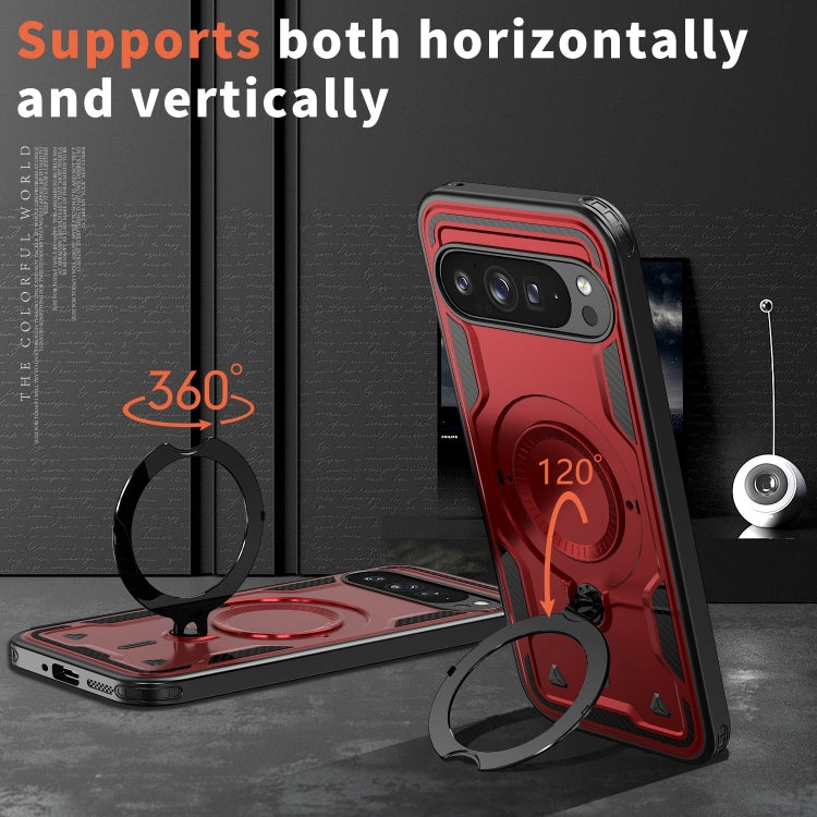 For Google Pixel 9 Pro XL PC Hybrid TPU Armor MagSafe Ring Holder Phone Case