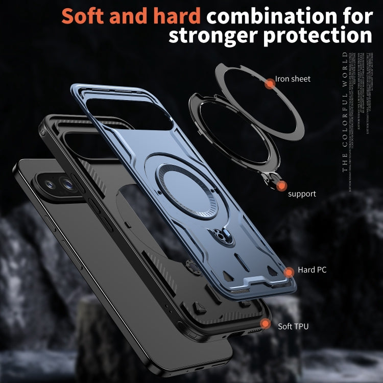 For Google Pixel 9 Pro XL PC Hybrid TPU Armor MagSafe Ring Holder Phone Case