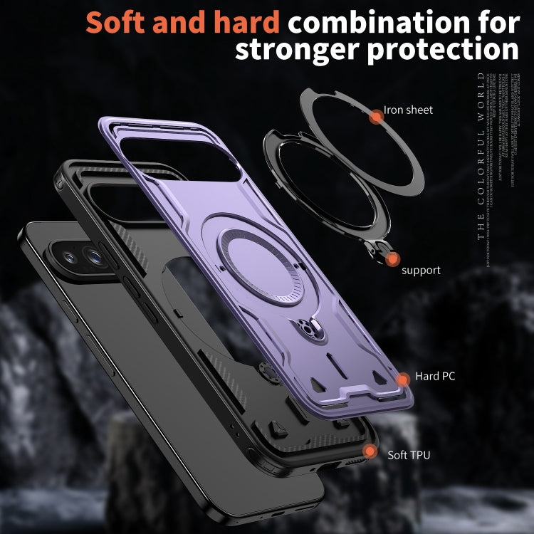 For Google Pixel 9 Pro XL PC Hybrid TPU Armor MagSafe Ring Holder Phone Case