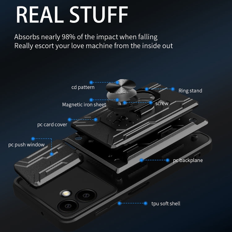 For Samsung Galaxy A06 4G Sliding Camshield TPU+PC Phone Case with Card Slot