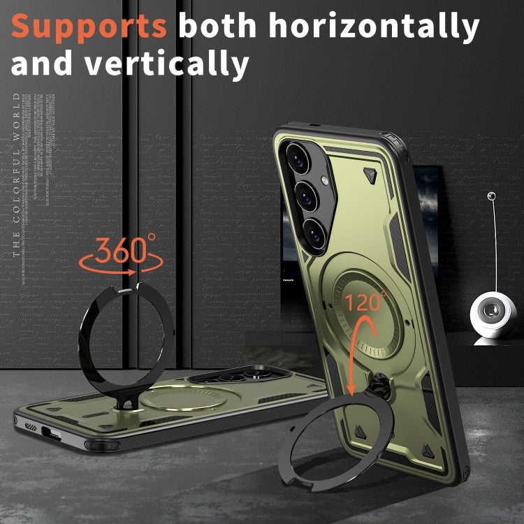 For Samsung Galaxy S24 FE 5G PC Hybrid TPU Armor MagSafe Ring Holder Phone Case