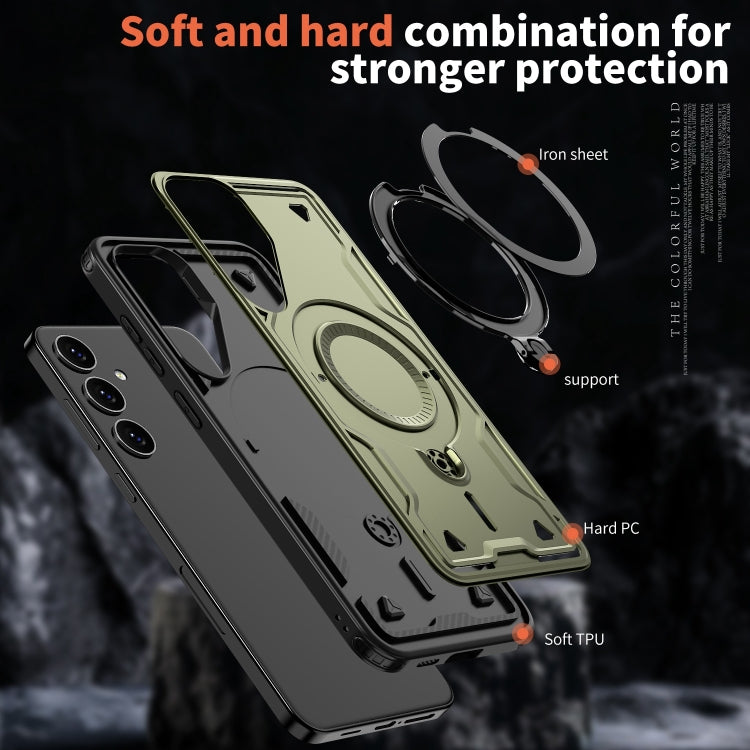 For Samsung Galaxy S24 FE 5G PC Hybrid TPU Armor MagSafe Ring Holder Phone Case