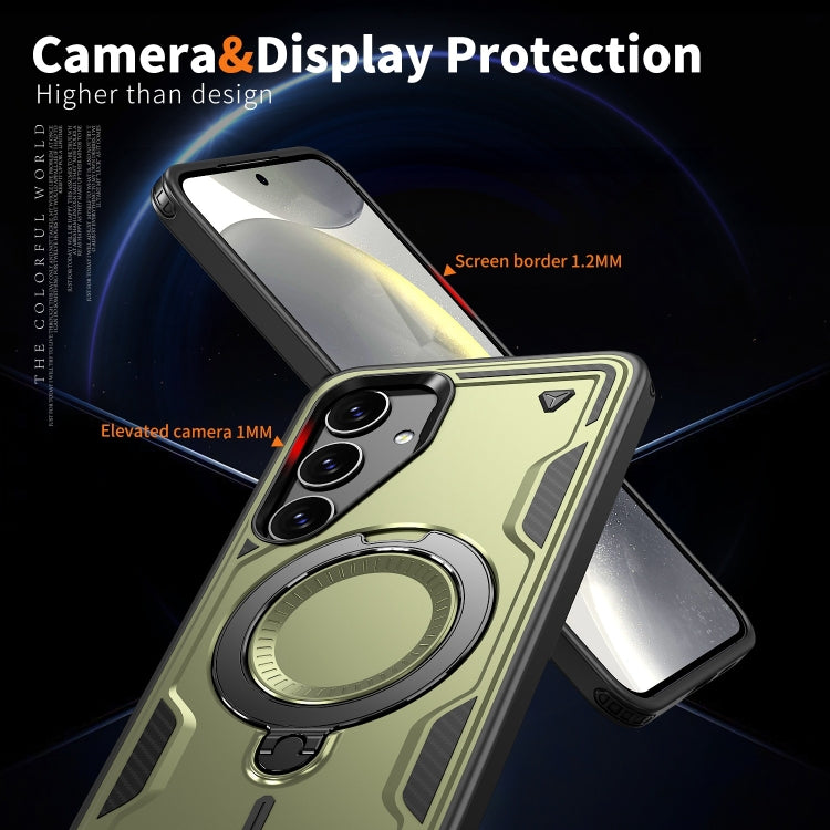 For Samsung Galaxy S24 FE 5G PC Hybrid TPU Armor MagSafe Ring Holder Phone Case