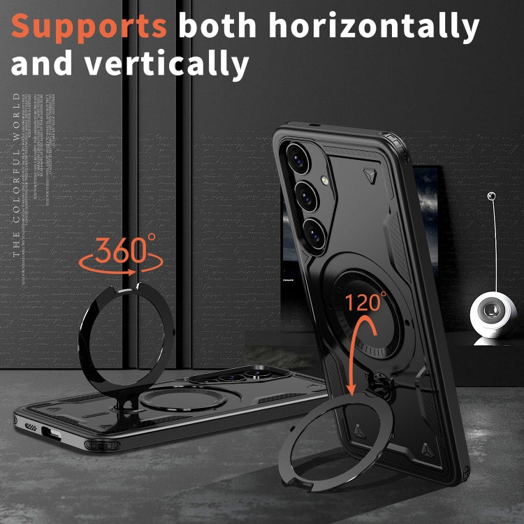 For Samsung Galaxy S24 FE 5G PC Hybrid TPU Armor MagSafe Ring Holder Phone Case