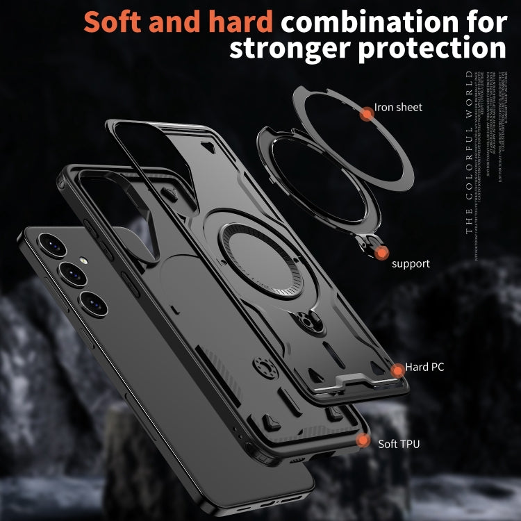 For Samsung Galaxy S24 FE 5G PC Hybrid TPU Armor MagSafe Ring Holder Phone Case