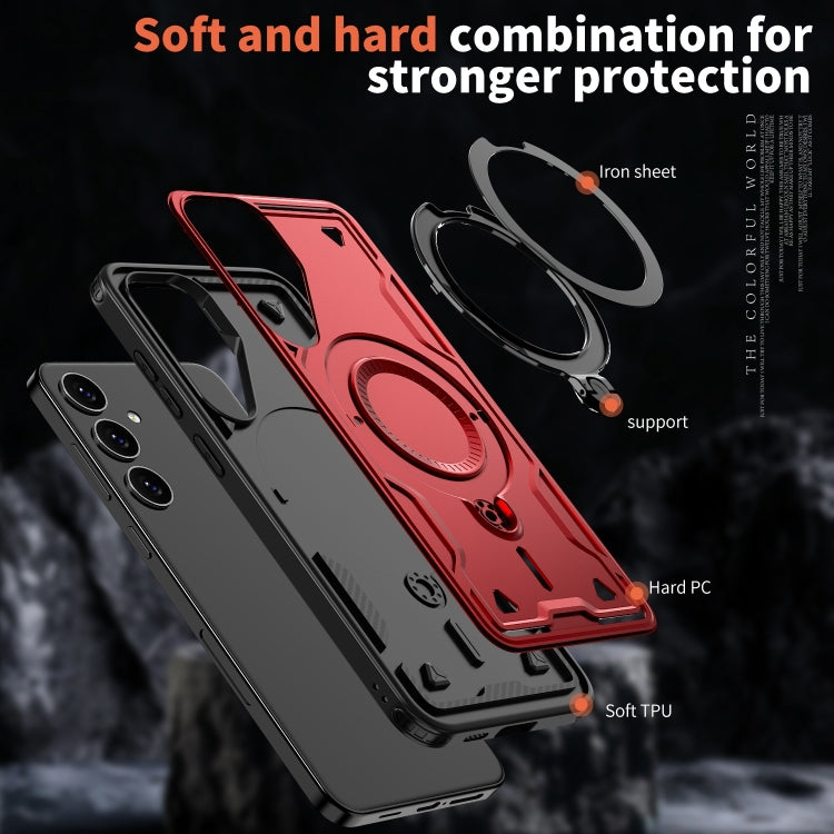For Samsung Galaxy S24 FE 5G PC Hybrid TPU Armor MagSafe Ring Holder Phone Case