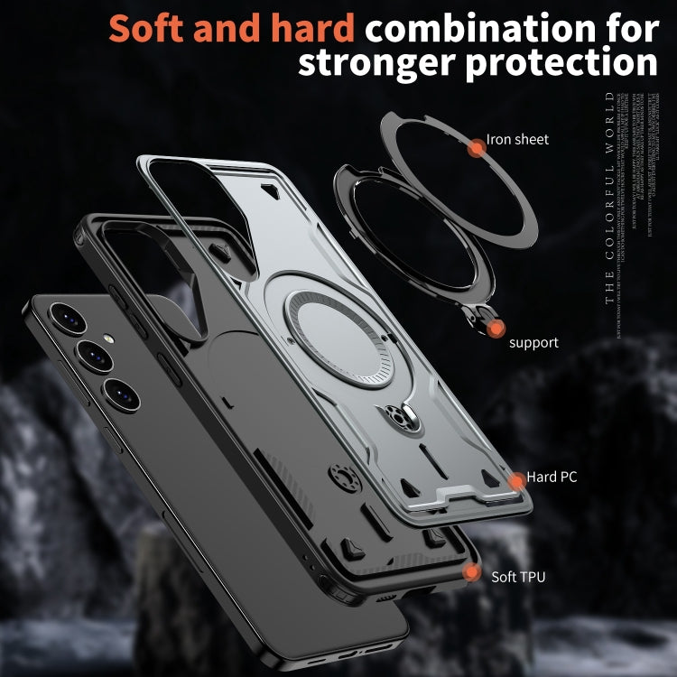 For Samsung Galaxy S24 FE 5G PC Hybrid TPU Armor MagSafe Ring Holder Phone Case
