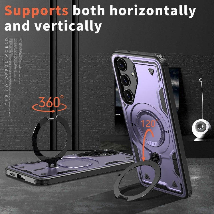 For Samsung Galaxy S24 FE 5G PC Hybrid TPU Armor MagSafe Ring Holder Phone Case