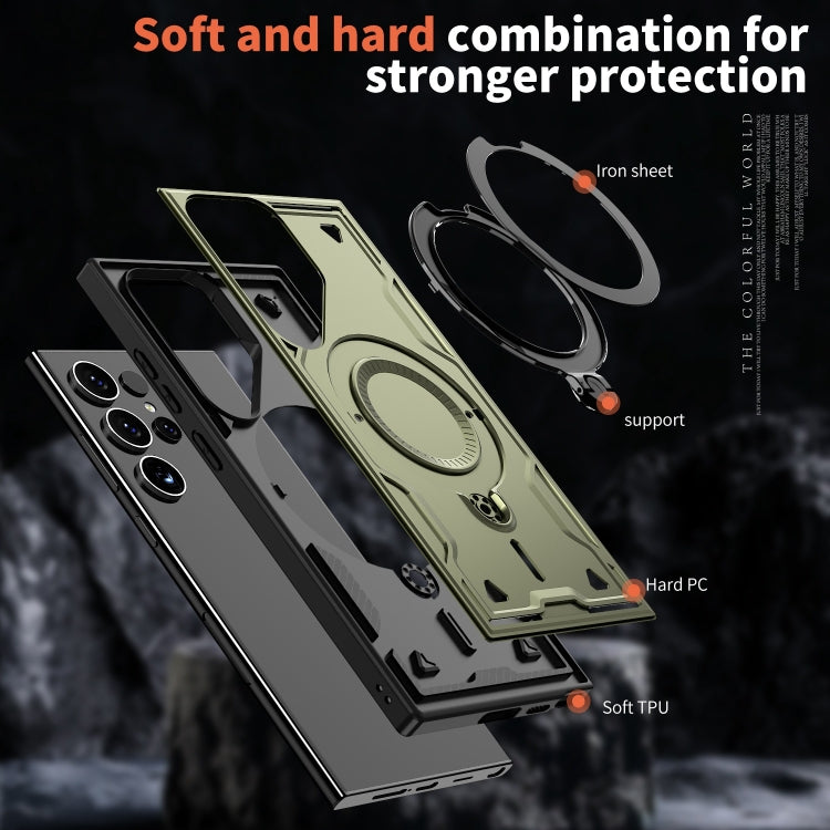 For Samsung Galaxy S24 Ultra 5G PC Hybrid TPU Armor MagSafe Ring Holder Phone Case